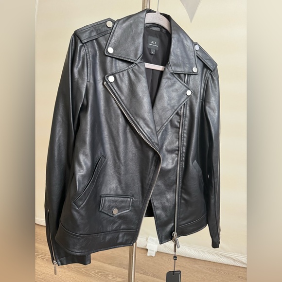 Armani Exchange faux leather black biker jacket, Size Small New With Tags - Picture 6 of 13